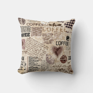Coffee. Abstraktes Kaffeemuster auf braunem Hinter Kissen