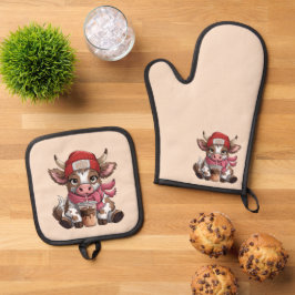 Coffee Addict Cow Ofenhandschuh & Topflappen-Set