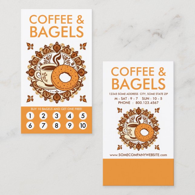 Coffee and Bagels Loyalty Punch Card Treuekarte (Vorne/Hinten)
