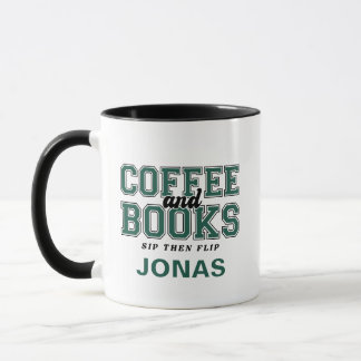 Coffee and Books Sip Then Flip Bookworm Green Tasse