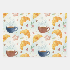 Coffee and Croissant Design Gift Wrap Flat Wrap Geschenkpapier Set