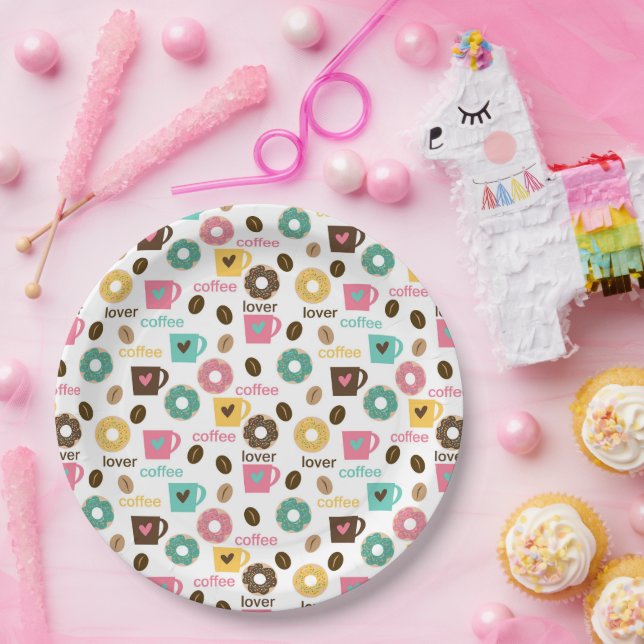 Coffee and Donut Pattern  Pappteller (Party)