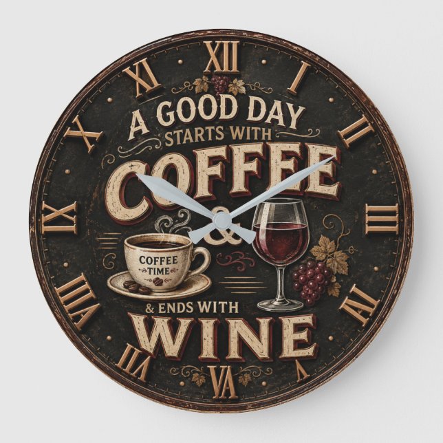 Coffee and Wine Große Wanduhr (Vorderseite)