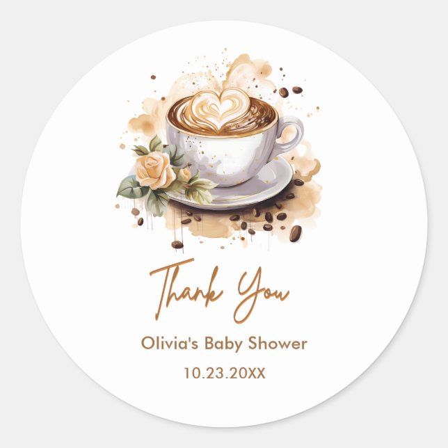Coffee Baby is Brewing Baby Shower Thank You Runder Aufkleber (Vorderseite)