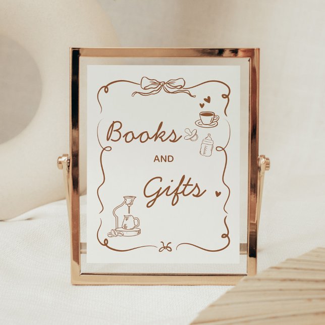 Coffee Baby is Brewing Shower Books and Gifts Sign Poster (Coffee Baby is Brewing Baby Shower Sign)