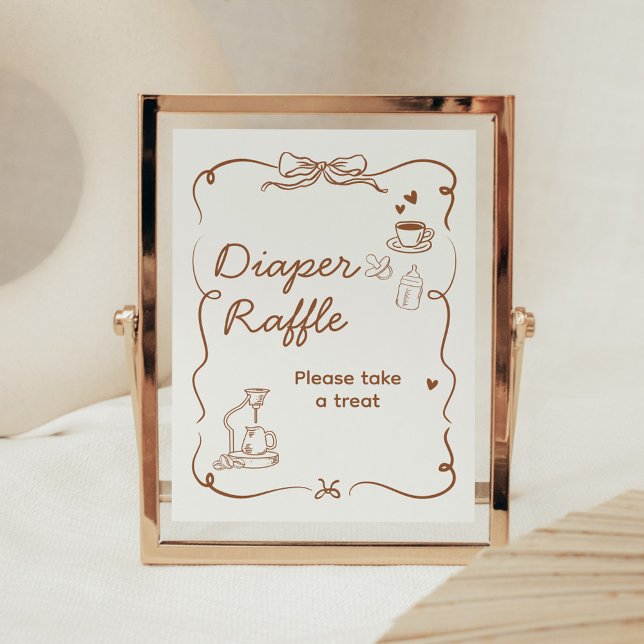 Coffee Baby is Brewing Shower Diaper Raffle Sign Poster (Coffee Baby is Brewing Baby Shower Sign)