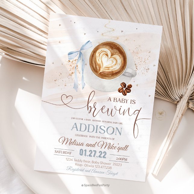 Coffee baby shower Is Brewing  bow Einladung (Coffee baby,is brewing shower,invitation,Coffee baby shower,,coffee,refill theme,baby shower invite,)