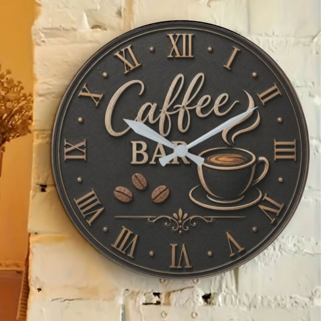Coffee Bar Rustic Coffee Lover Station Gift Große Wanduhr (Von Creator hochgeladen)