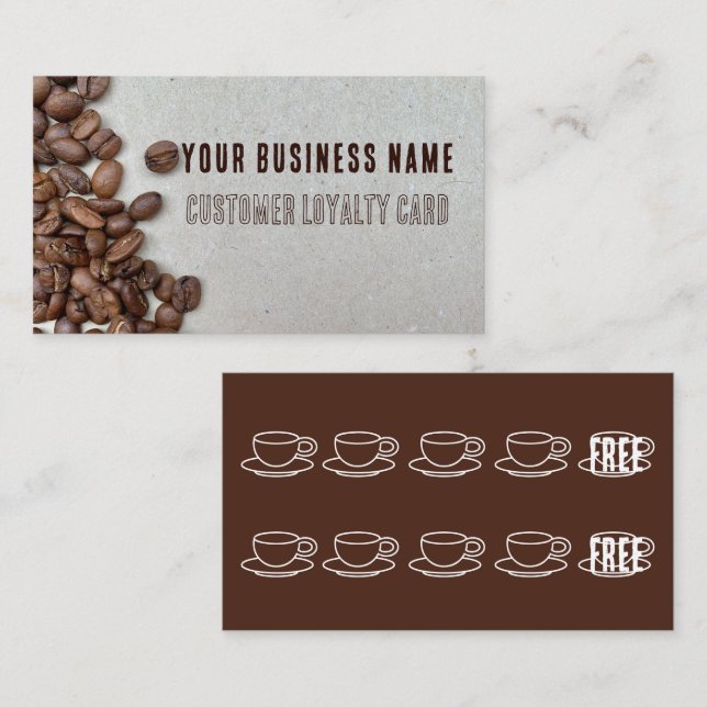 Coffee Bean Customer Loyalty Business Card Visitenkarte (Vorne/Hinten)