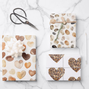 Coffee Bean Hearts Kaffee zuerst Geschenkpapier Set
