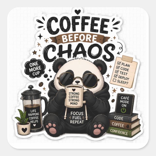 Coffee Before Chaos – Cozy Panda Coffee Aufkleber (Vorderseite)