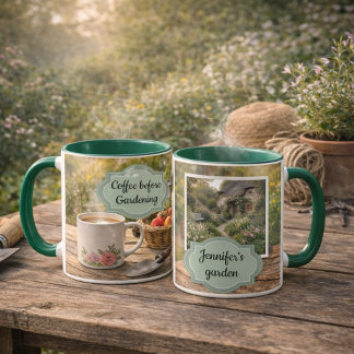 Coffee before gardening morning garden photo tasse