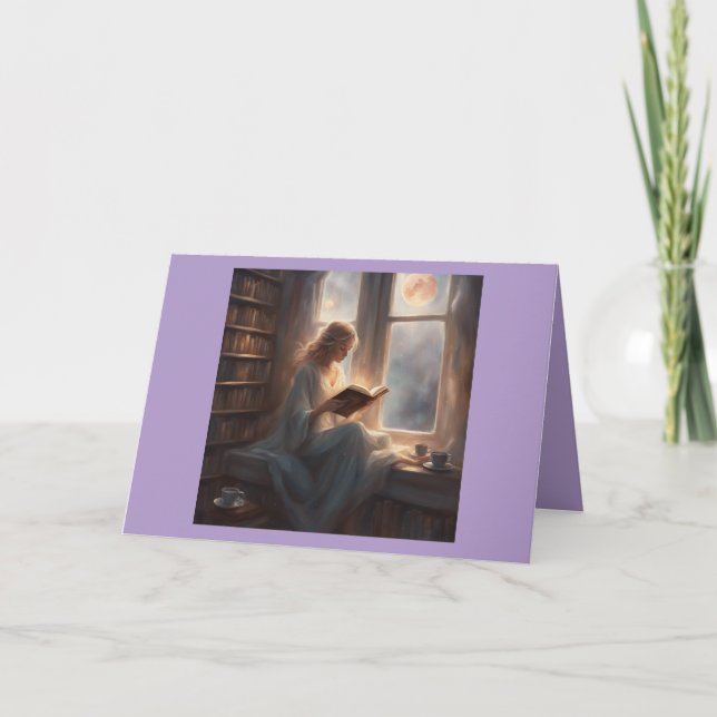 Coffee Books Moonlight Relaxing lavender Birthday Karte (Vorderseite)