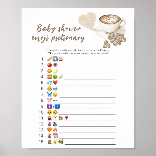Coffee brewing baby shower Emoji picture game Poster (Vorne)