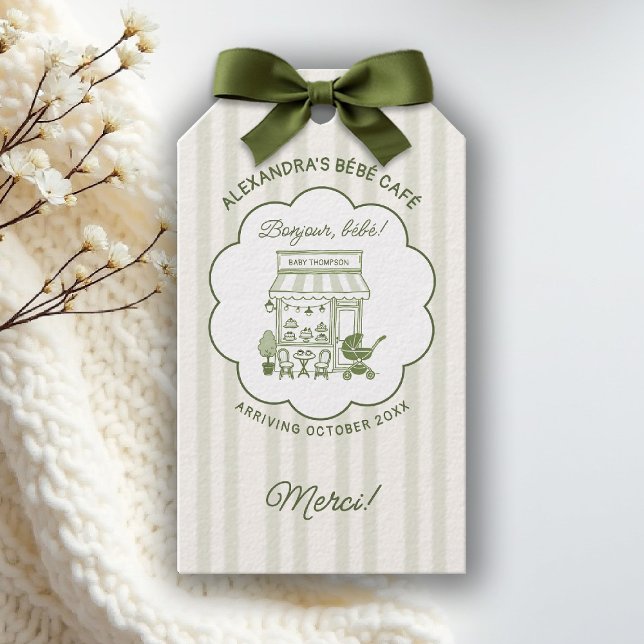 Coffee Brewing Bebe Brunch Neutral Baby Shower Geschenkanhänger (baby shower brunch coffee theme brewing gift tag olive green bistro hand drawn paris bistro)