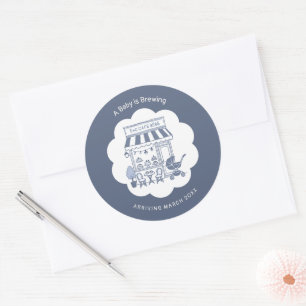 Coffee Brunch Thema Café Bébé Blue 2 Baby Shower Runder Aufkleber