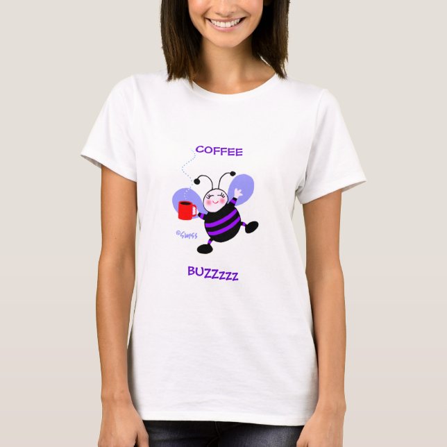 Coffee Buzz Coffeine Lover Lila Cartoon Biene T-Shirt (Vorderseite)