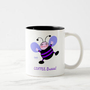 Coffee Buzz Niedlicher Cartoon Lila Bienenarbeit A Zweifarbige Tasse