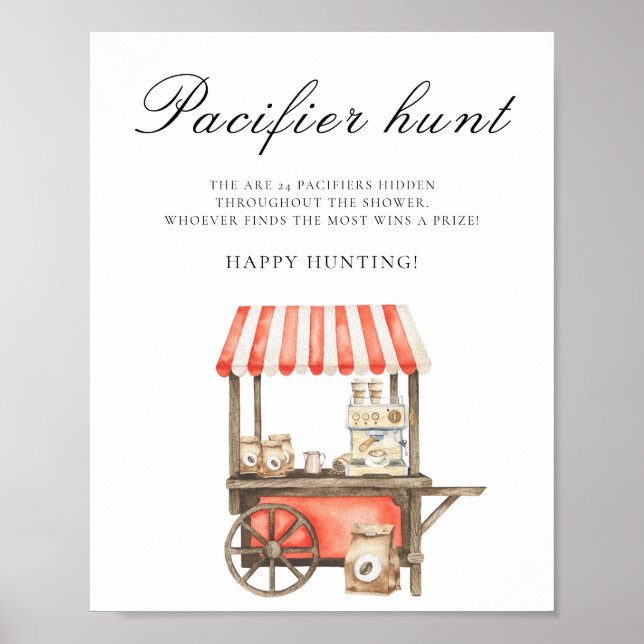 Coffee cart - pacifier hunt baby shower game poster (Vorne)