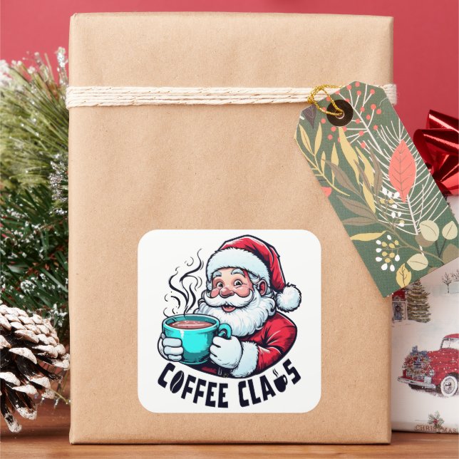 Coffee Claus Santa Hot Teal Mug Quadratischer Aufkleber (Feiertag)