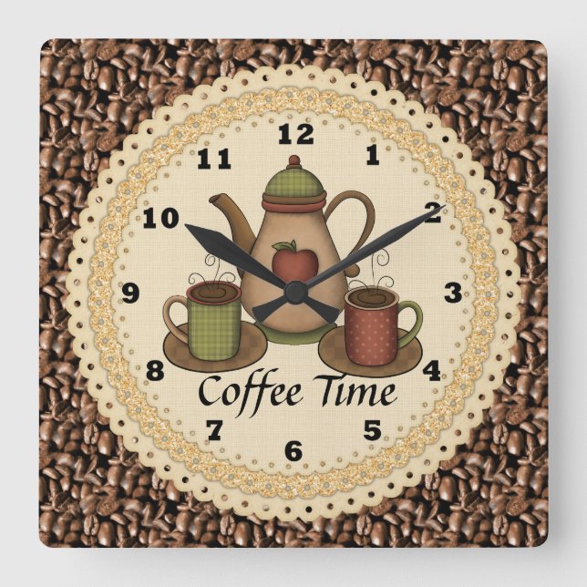 Coffee-Clock Quadratische Wanduhr (Vorderseite)