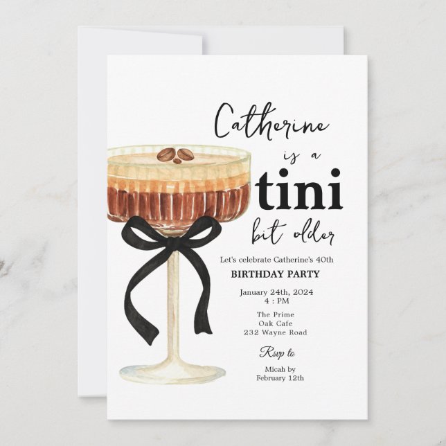 Coffee Cocktail Birthday Black Bow Invitation  Einladung (Vorderseite)