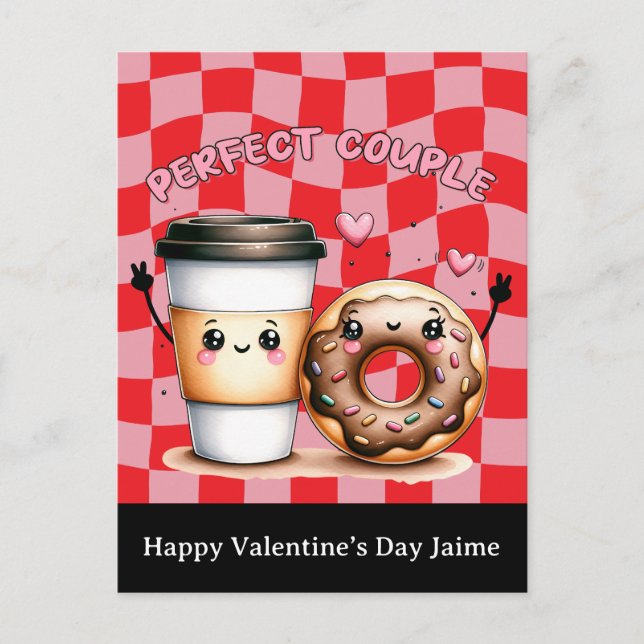Coffee Couple Funny Valentines Day Postcard Postkarte (Vorderseite)