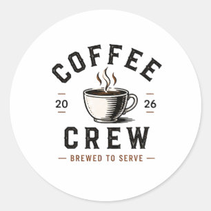 ☕ Coffee Crew Vintage Cafe-Mitarbeiter Uniform Log Runder Aufkleber