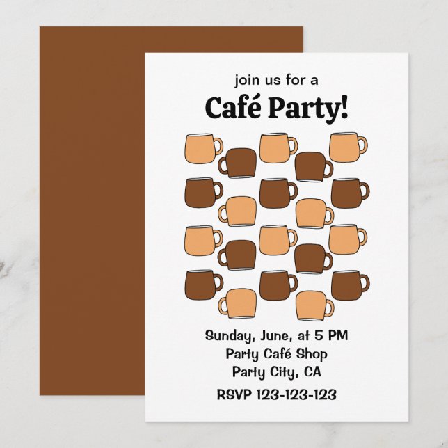 Coffee Cup Café-Party Einladung (Vorne/Hinten)