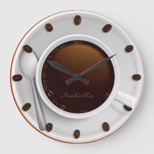 Coffee Cup & Coffee Beans Monogrammed Wall Clock Große Wanduhr