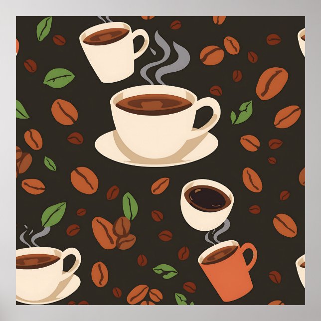 Coffee Cups Beans Morning Pattern Poster (Vorne)