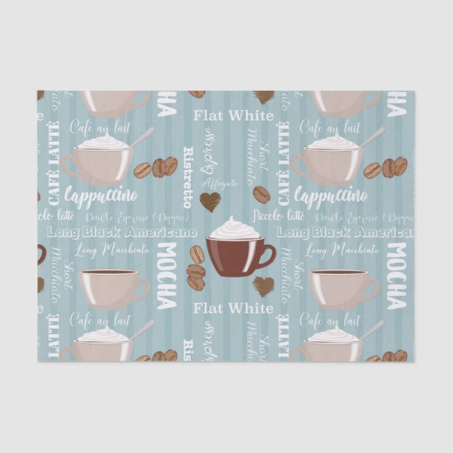 Coffee Cups Blue Vertical Lines Caffeine Grains Seidenpapier (Vorderseite)