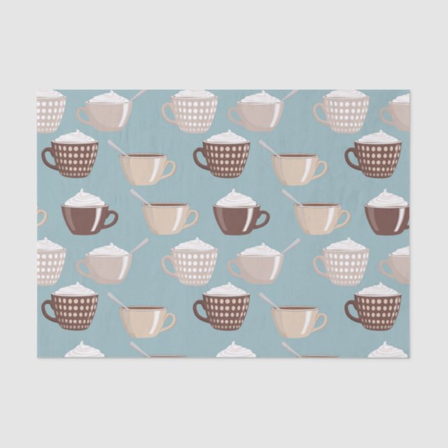 Coffee Cups Cream Caffeine Lover Pastel Blue Brown Seidenpapier (Vorderseite)