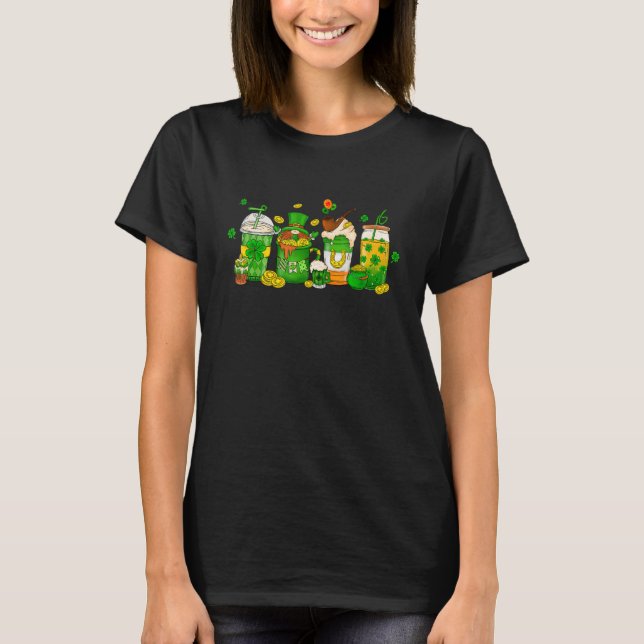 Coffee Cups Gnome Plaid Ireland Flag Shamrocks Pat T-Shirt (Vorderseite)