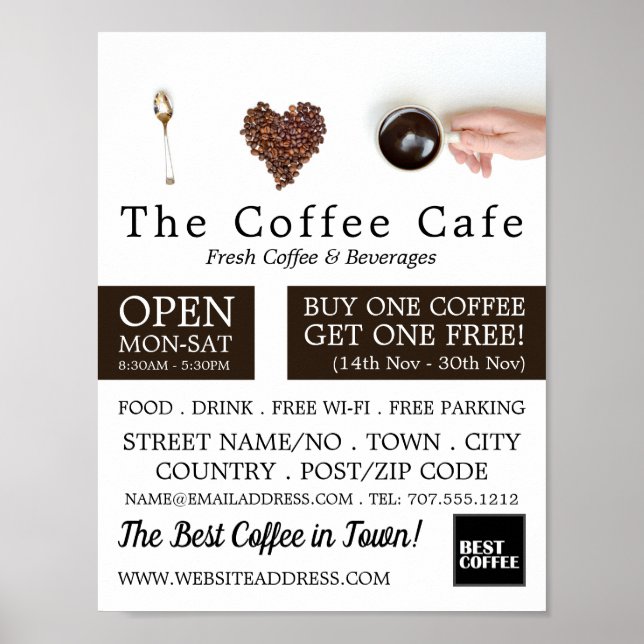 Coffee Display, Barista, Café, Coffeehouse Advert Poster (Vorne)