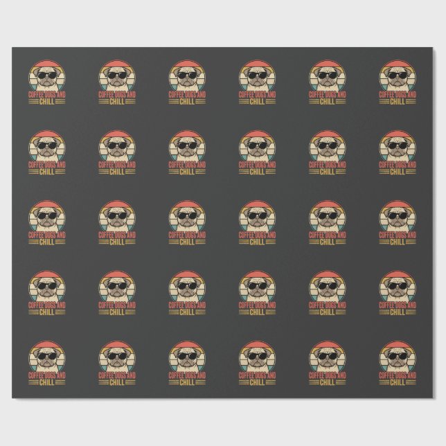 Coffee Dogs und Chill Retro Pug Geschenkpapier (Flach)