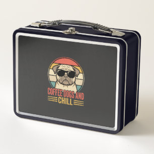 Coffee Dogs und Chill Retro Pug Metall Brotdose