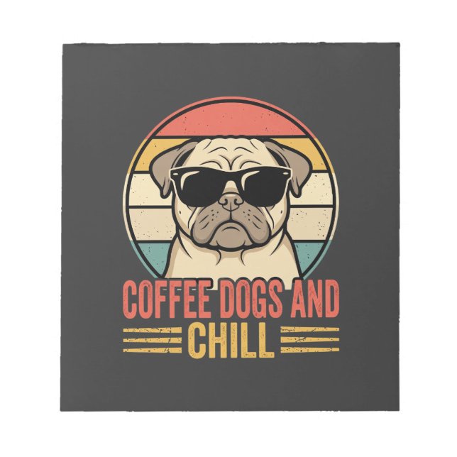 Coffee Dogs und Chill Retro Pug Notizblock (Vorderseite)