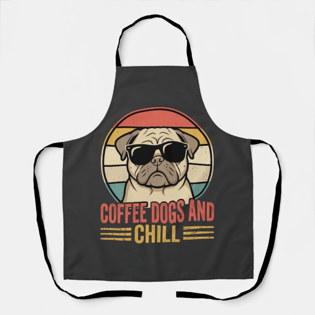 Coffee Dogs und Chill Retro Pug Schürze (Vorderseite)