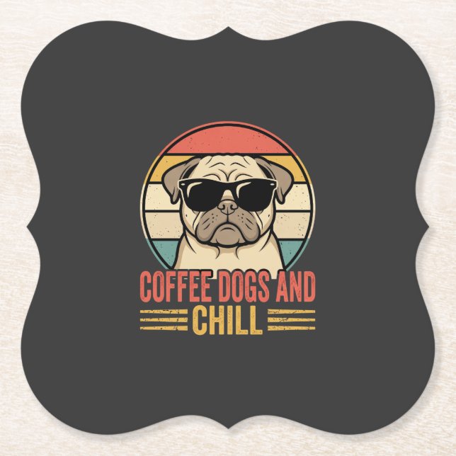Coffee Dogs und Chill Retro Pug Untersetzer (Vorderseite)