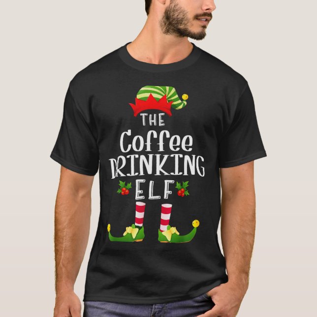 Coffee Drinking Christmas Elf Matching Pajama X-ma T-Shirt (Vorderseite)