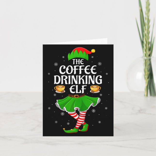 Coffee Drinking Elf Christmas Girls Women Elf Squa Karte (Vorderseite)