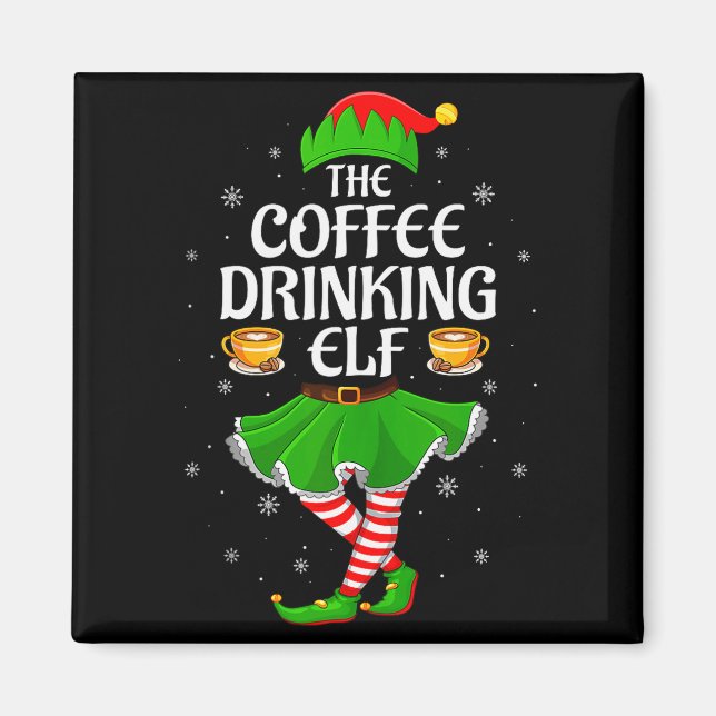 Coffee Drinking Elf Christmas Girls Women Elf Squa Magnet (Vorne)
