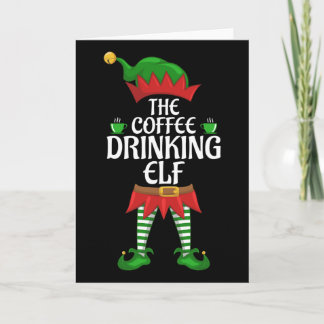 Coffee Drinking Elf Family Matching Group Christma Karte