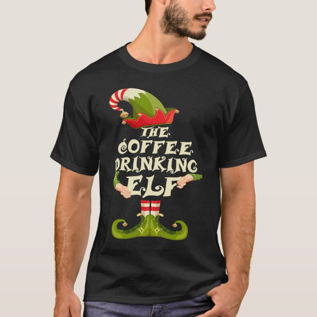 Coffee Drinking Elf Matching Family Group Christma T-Shirt (Vorderseite)