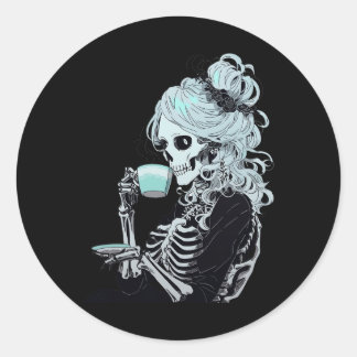 Coffee Drinking Skeleton Diy Halloween Costume Mes Runder Aufkleber