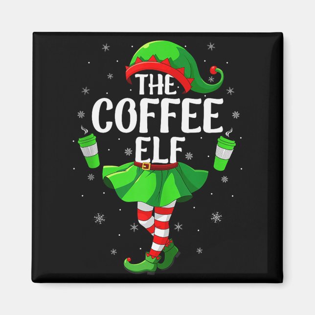 Coffee Elf Christmas Girls Women Elf Squad Xmas Fa Magnet (Vorne)
