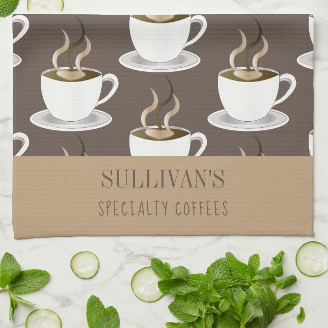 Coffee | Espresso | Capuccino Muster — Monogramm Geschirrtuch (Gefaltet)