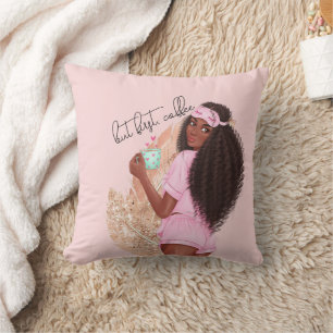 Coffee Faux Glitter Girl Haare Rose Pink    Kissen