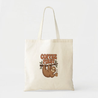 Coffee First Funny Sloth Tote Bag Tragetasche